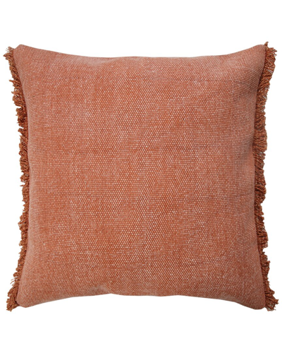 Shop Lr Home Cassie Fringed Solid Stonewash Decorative Pillow In Orange