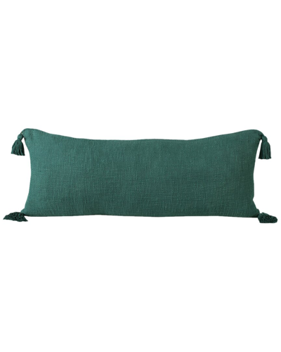 Lr Home Woven Everyday Solid Green Cotton Lumbar Decorative Pillow In Green