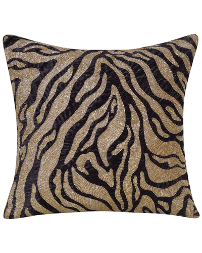 Lr Home Chloe Gold & Black Tiger Print Embroidered Decorative Pillow In Gold