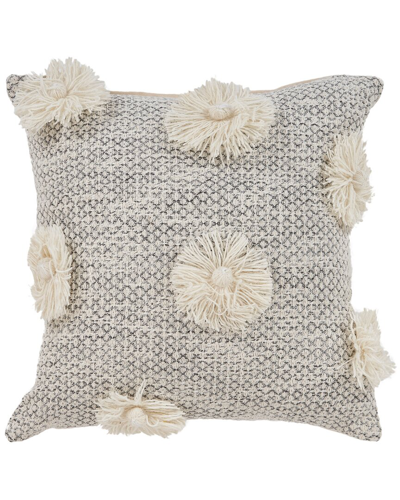 Lr Home Lily Woven Grey Floral Fringed Decorative Pillow In Grey