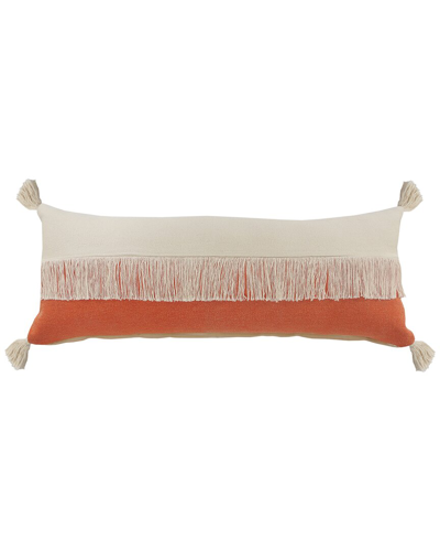 Lr Home Ella Color Block Orange Fringed Lumbar Decorative In Orange