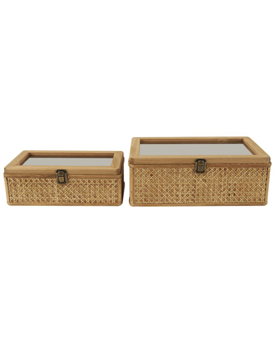 Peyton Lane Set Of 2 Rattan Handmade Woven Boxes In Brown
