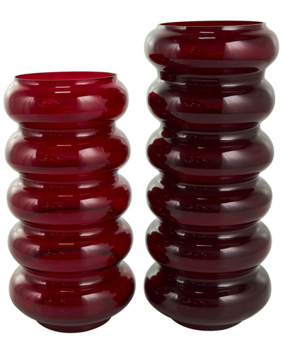 Peyton Lane Set Of 2 Red Glass Bubble Vase In Red
