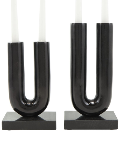 Peyton Lane Set Of 2 Geometric Black Aluminum U-shaped Candle Holder In Black