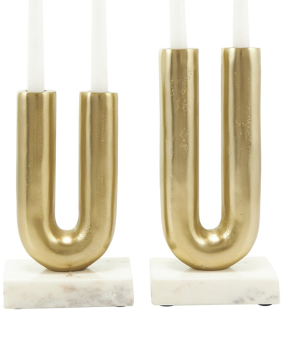 Shop Peyton Lane Set Of 2 Geometric Gold Aluminum U-shaped Candle Holder