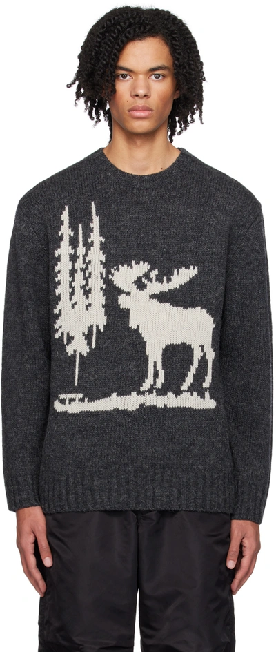 Shop Beams Gray Intarsia Sweater In Charcoal Grey(elk)17