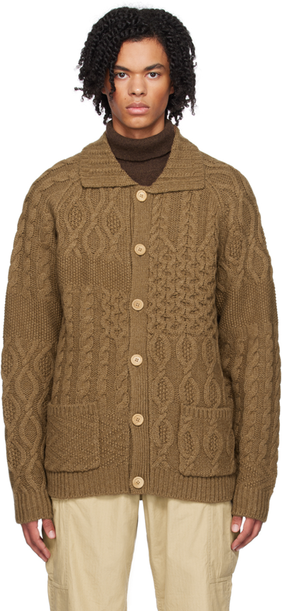 Shop Beams Brown Spread Collar Cardigan In Brown28