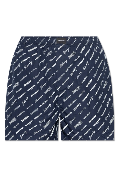 Shop Balenciaga Navy Blue Shorts With Logo In New