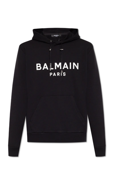 Shop Balmain Black Hoodie With Logo In New