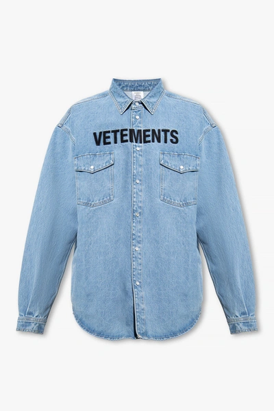 Shop Vetements Blue Denim Shirt With Logo In New