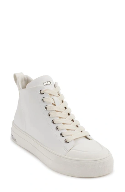 Shop Dkny Yaser Mid Top Platform Sneaker In Brt White