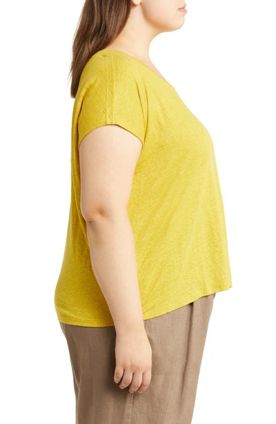 Shop Eileen Fisher V-neck Organic Linen T-shirt In Lemondrop