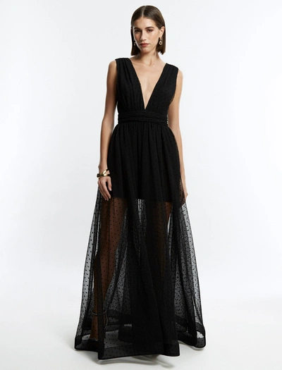 Shop Bcbgmaxazria Amal Pleated Plunging Gown In Black