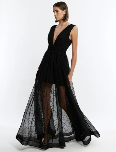 Shop Bcbgmaxazria Amal Pleated Plunging Gown In Black