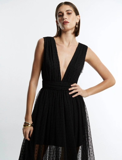Shop Bcbgmaxazria Amal Pleated Plunging Gown In Black
