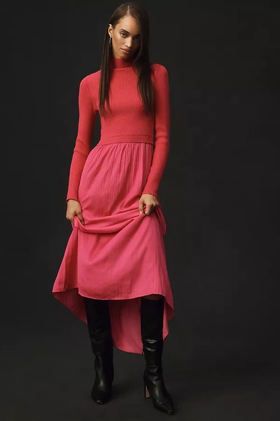 Shop Anthropologie The Thea High-neck Mockable Maxi Jumper Dress In Pink