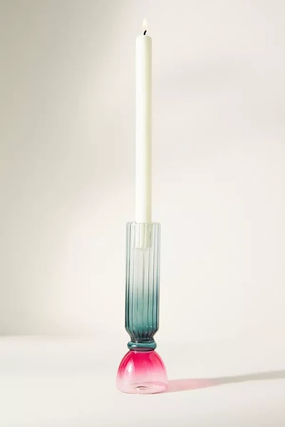 Shop Anthropologie Calle Glass Taper Candle Holder In Pink
