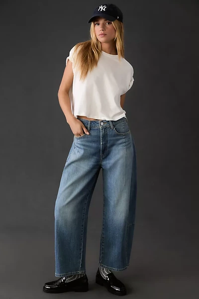 Shop Pilcro And The Letterpress Heritage Curve Mid-rise Barrel Jeans In Blue