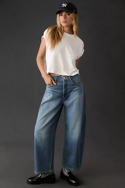 Shop Pilcro And The Letterpress Pilcro Heritage Curve Mid-rise Wide-leg Jeans In Blue