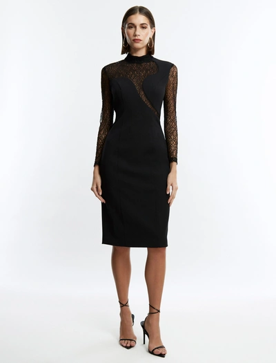 Shop Bcbgmaxazria Celestia Illusion Midi Dress In Black