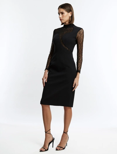 Shop Bcbgmaxazria Celestia Illusion Midi Dress In Black