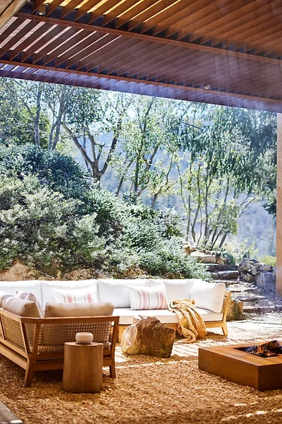 Terrain Sonoma Woven Teak Settee, Right Arm