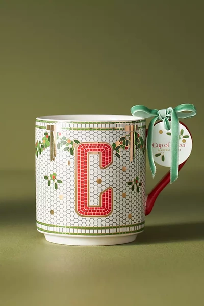 Anthropologie Festive Bistro Tile Monogram Mug