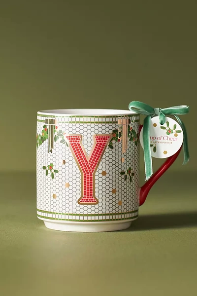 Anthropologie Festive Bistro Tile Monogram Mug