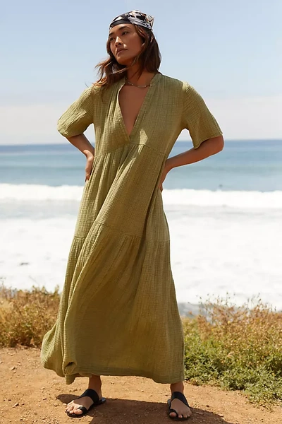 Shop Anthropologie The Kallie Flowy Maxi Dress In Green