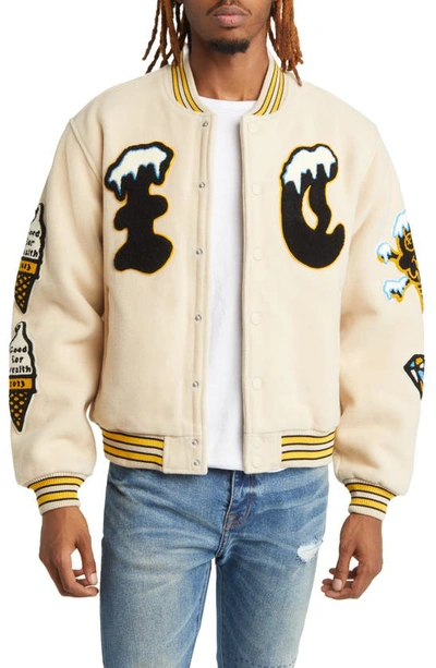 Shop Icecream Flap Jack Wool Blend Letterman Jacket In Fog