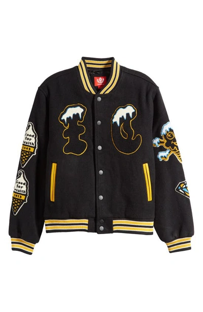 Shop Icecream Flap Jack Wool Blend Letterman Jacket In Black