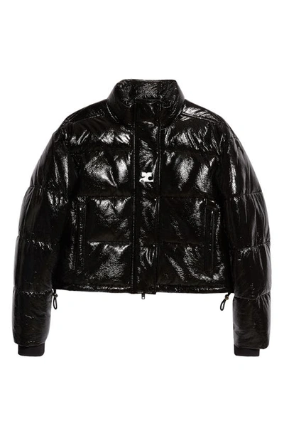 Shop Courrèges Logo Patch Vinyl Crop Puffer Jacket In Black