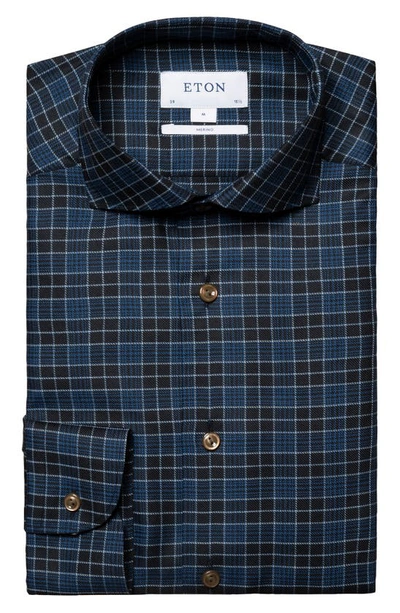 Shop Eton Contemporary Fit Check Merino Wool Dress Shirt In Navy