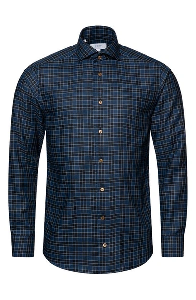Shop Eton Contemporary Fit Check Merino Wool Dress Shirt In Navy