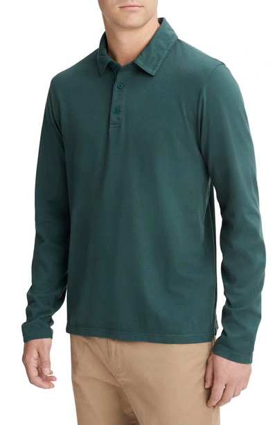 Shop Vince Garment Dyed Long Sleeve Polo In Washed Deep Teal