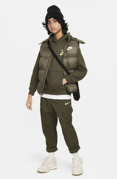 Shop Nike Kids' Sportswear Club Fleece Hoodie In Cargo Khaki/ Lime Blast