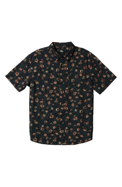 Shop Quiksilver Kids' Future Hippie Floral Short Sleeve Button-up Shirt In Black