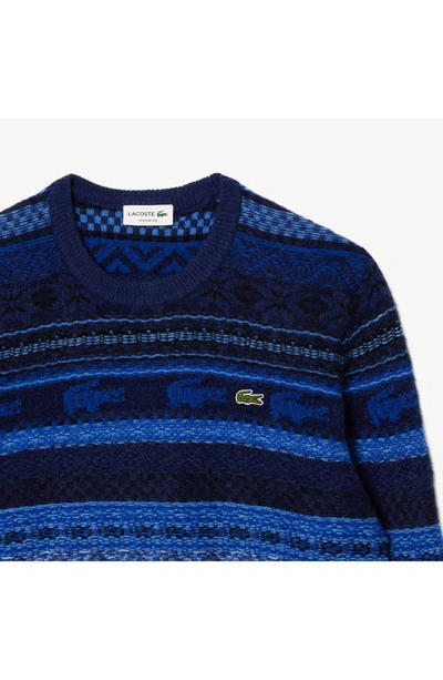 Shop Lacoste Pattern Stripe Wool Blend Sweater In Uib Cobalt/ Multico