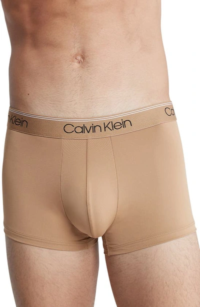 Shop Calvin Klein 3-pack Low Rise Microfiber Stretch Trunks In Beige/ Black/ Blue