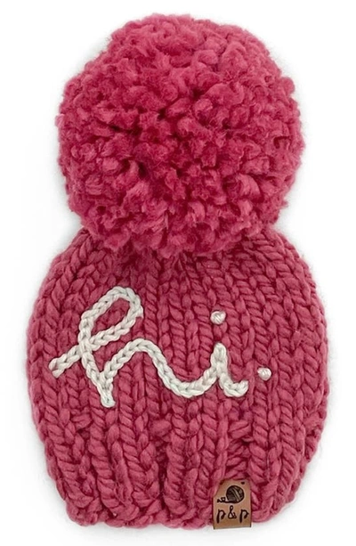 Shop Pine + Poppy Hi Embroidered Pompom Hat In Rich Pink