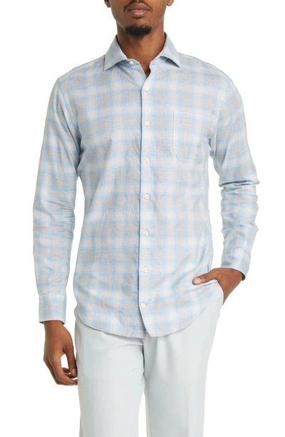 Shop Peter Millar Merritt Summer Soft Plaid Button-up Shirt In British Grey