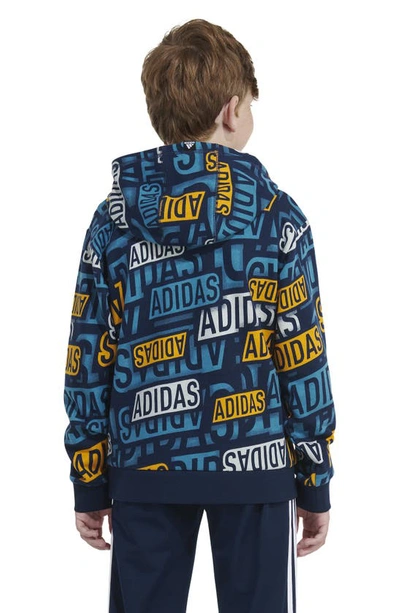 Shop Adidas Originals Kids' Brand Sticker Fleece Hoodie In Navy/ Aqua