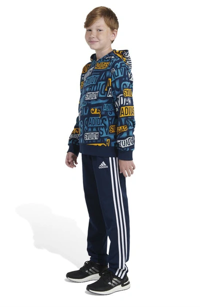 Shop Adidas Originals Kids' Brand Sticker Fleece Hoodie In Navy/ Aqua