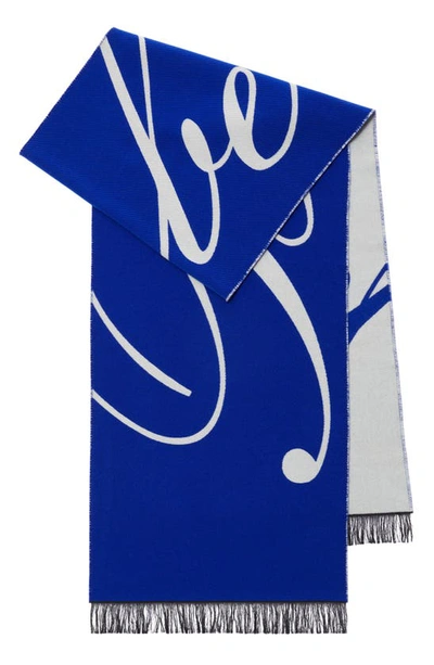 Shop Burberry Logo Jacquard Wool & Silk Scarf In Knight