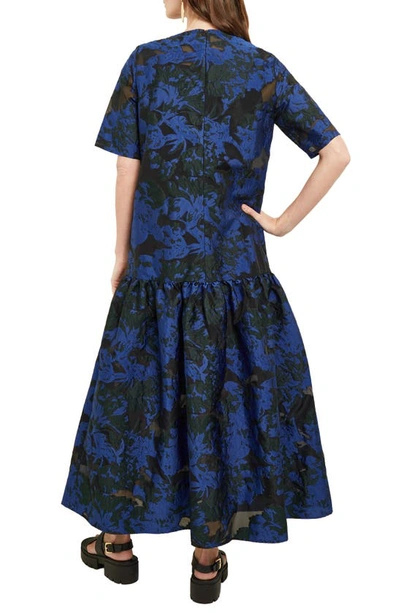 Shop Misook Burnout Jacquard Tiered A-line Dress In Oceanic/ Hunter Green/ Black