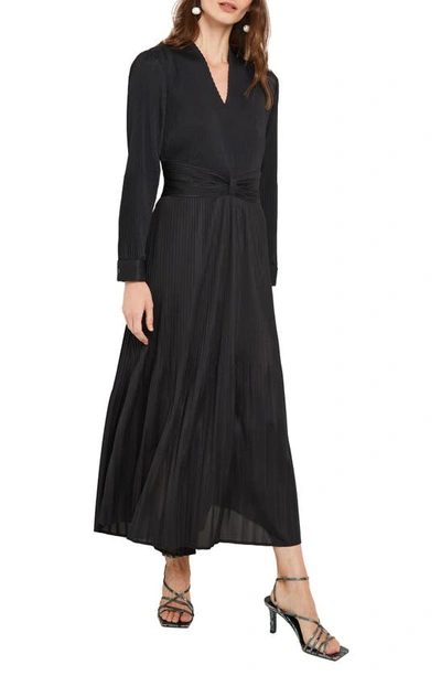 Shop Misook Plissé Long Sleeve A-line Dress In Black
