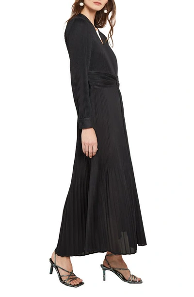 Shop Misook Plissé Long Sleeve A-line Dress In Black