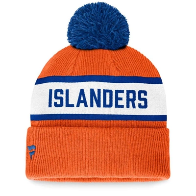 Shop Fanatics Branded Orange New York Islanders Fundamental Wordmark Cuffed Knit Hat With Pom