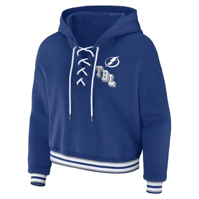 Wear By Erin Andrews Blue Tampa Bay Lightning Lace-up Pullover Hoodie In Blue
