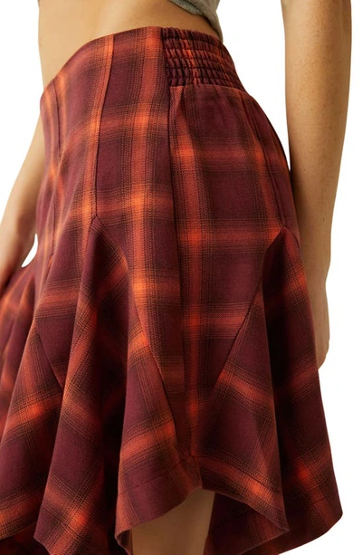 Shop Free People Xia Plaid Miniskirt In Burgundy Combo